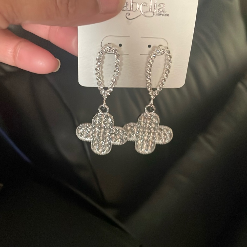 Sparkling Silver Butterfly Crystal Earrings New